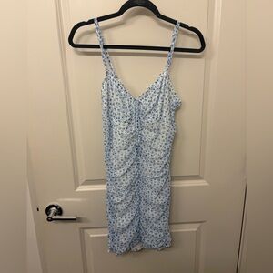 Floral Blue & White Spaghetti Strap Midi Dress